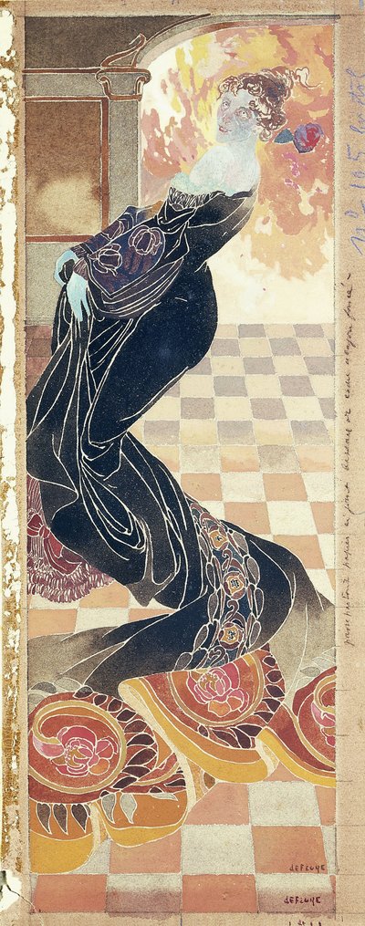 Fekete ruhás hölgy, 1900 körül (gouache papíron) alkotó: Georges de Feure