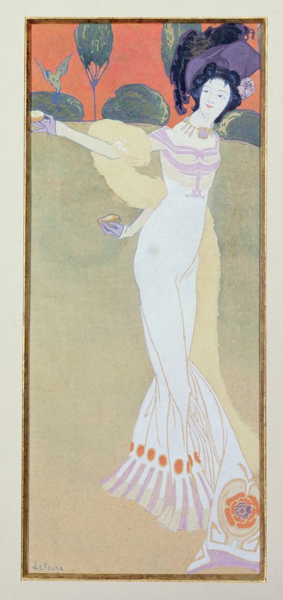 Nő etet egy madarat alkotó: Georges de Feure