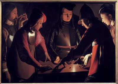 A játékosok. Georges De La Tour festménye (1593-1652) alkotó: Georges de La Tour