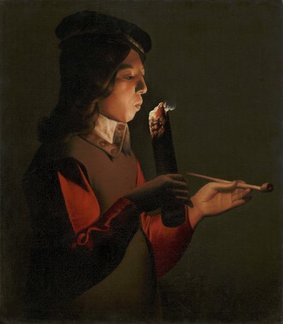 Fiatal fiú pipával, tüzet fújva, La Tour, Georges, de (1583-1652). olajfestmény alkotó: Georges de La Tour