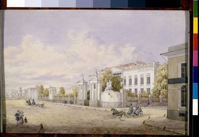 Nagy Lubjanka utca Moszkvában (Nagy Lubjanka utca Moszkvában) - Georgi Filippovich Baranovsky (1823-1852) munkája, akvarell, papír, 1848 - Állami Tretyakov Galéria, Moszkva (Oroszország) alkotó: Georgi Filippovich Baranovsky