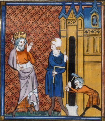 Nagy Károly építi az Aix-i székesegyházat, a Chroniques de France ou de St Denis című képből, 14. század (22716435125) alkotó: Georgia Levan Ramishvili from Tbilisi