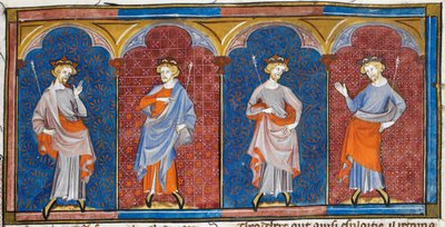 Clodomire, Childebert, Theodoric és Clothaire, a Chroniques de France ou de St Denis című kötetből, 14. század (22093692824) alkotó: Georgia Levan Ramishvili from Tbilisi