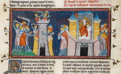A hunok kifosztják Orleans-t, Agnan imája, a Chroniques de France ou de St Denis című könyvből, 14. század (22716441545) alkotó: Georgia Levan Ramishvili from Tbilisi