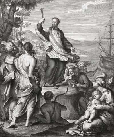 Saint Francis Xavier preaching. (print) alkotó: Gerard (after) Edelinck