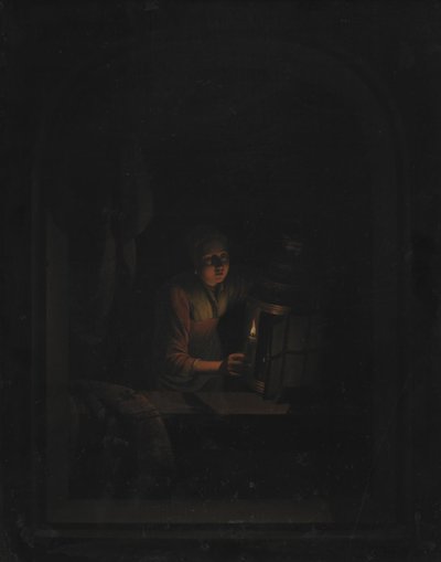 Lány egy gyertyával alkotó: Gerrit Dou