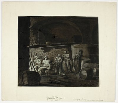 Borospince férfi kártyákkal alkotó: Gerrit Dou