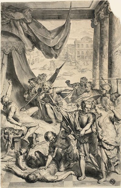 Tanulmány a Simeon és Lévi megöli a szichemitákat, a Figures de la Bible-ból alkotó: Gerard Hoet I