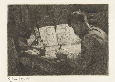 Önarckép a rajztábla mögött alkotó: Gerard Jan Bos (signed by artist)