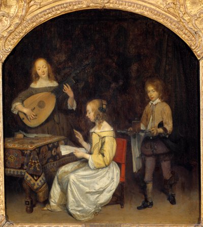 A koncert: Luth Theorbe énekese és játékosa. Gerard Ter Borch (1617-1681) festménye, holland iskola alkotó: Gerard ter Borch