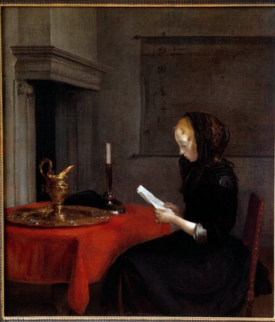 Nő egy levelet olvas. A holland Gerard Ter Borch (1617-1681) festménye alkotó: Gerard ter Borch