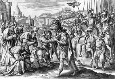Saint Loup, Troyes püspöke megkapja Attilát (metszet) alkotó: Gerard de Jode