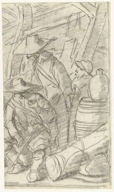 Három férfi egy táborban alkotó: Gerard ter Borch (II)
