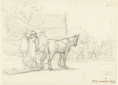 Három férfi egy ló és egy szán mellett alkotó: Gerard ter Borch (II)