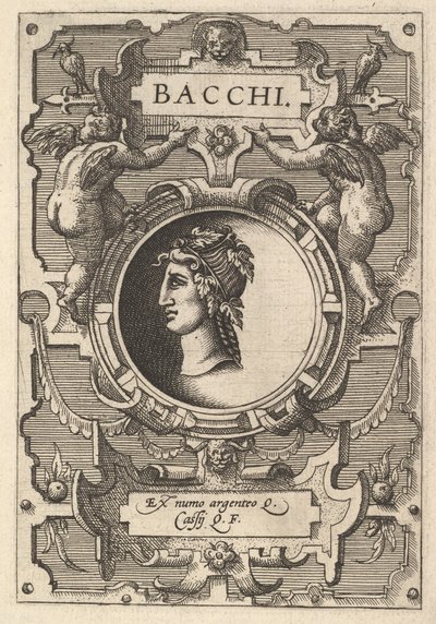 Bacchus mellszobra pántokkal körülvéve, a Deorum dearumque sorozatból, egy képsorozat, 1573 alkotó: Gerard van Groeningen