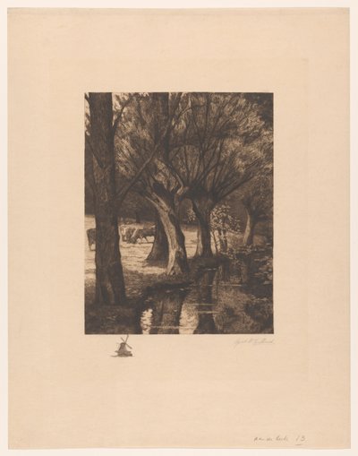 Rét a víz mellett A pataknál (cím az objektumon) alkotó: Gerarda Wilhelmina ten Hoet (signed by artist)