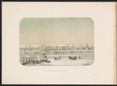 Jégszórakozás a rotterdami Maason, Katendrechtből nézve, 1855 Katendrecht városa látható (cím a tárgyon) Jégszórakozás a rotterdami Maason 1855 februárjában, feliratokkal (a sorozat címe a tárgyon) alkotó: Gerardus Johannes Bos