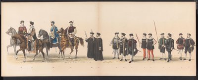 A leideni hallgatók maszkabálja, 1870 (6. tábla) A Leidsche Hoogeschool 295. évfordulója alkalmából 1870. június 7-én, a Leidsche Hoogeschool fennállásának 295. évfordulója alkalmából megtartott jelmezes felvonulás a leideni diáktestület tagjai által, 1870 alkotó: Gerardus Johannes Bos