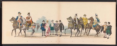 A leideni diákok maskara, 1875 (11. tábla) A Leidsche Hoogeschool 300. évfordulója alkalmából 1875. június 15-én a Leidsche Hoogeschool tagjai által tartott maskara, amely a Leidsche Hoogeschool-t ábrázolja. alkotó: Gerardus Johannes Bos