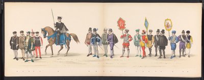 A leideni diákok maskara, 1875 (2. tábla) A Leidsche Hoogeschool 300. évfordulója alkalmából 1875. június 15-én a Leidsche Hoogeschool tagjai által tartott maskara, amely a Leidsche Hoogeschool-t ábrázolja. alkotó: Gerardus Johannes Bos