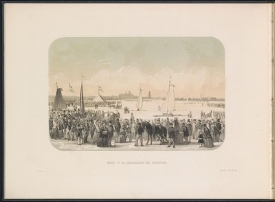 Jégvitorlás jachtok versenye a Maas-on Rotterdamban, 1855 Kilátás a keményvitorlás partira jégcsónakokkal (cím a tárgyon) Jégszórakozás a rotterdami Maason 1855 februárjában, feliratokkal (a sorozat címe a tárgyon) alkotó: Gerardus Johannes Bos
