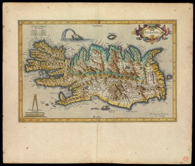 Islandia, Per Gerardum Mercatorem cum privilegio, 1595 körül (tus, akvarell, metszet, papír) alkotó: Gerardus Mercator