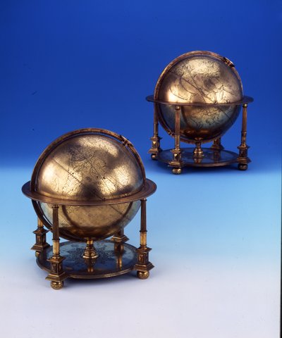 Pár gömbök, földi és égi, a Tughra és a Latin felirattal rendelkező Sultan Murad III, 1579 alkotó: Gerardus Mercator