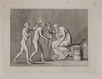 Allegoria három fiatallal és egy öregemberrel, antik kosztümben. alkotó: Gerhard Ludvig Lahde