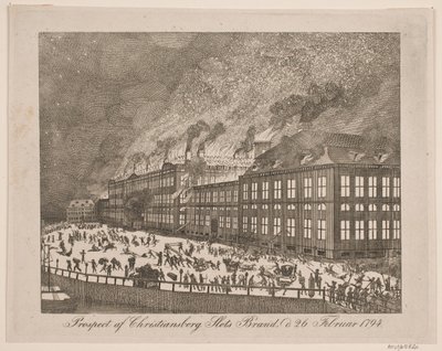 A Christiansborg kastély 1794. február 26-i tűzvészének tájékoztatója alkotó: Gerhard Ludvig Lahde