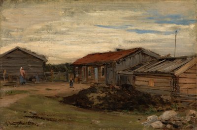 Udvar szürke melléképületekkel alkotó: Gerhard Munthe