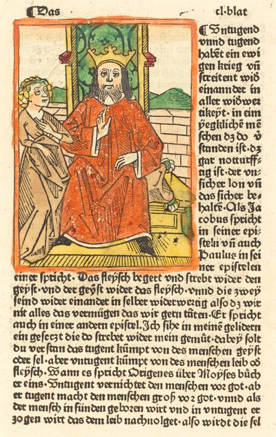 Koronás ember a trónon, a Szűz áll a bal oldalon alkotó: German 15th Century