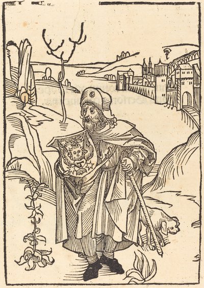 Gerson mint zarándok, háttérben a várossal alkotó: German 15th Century
