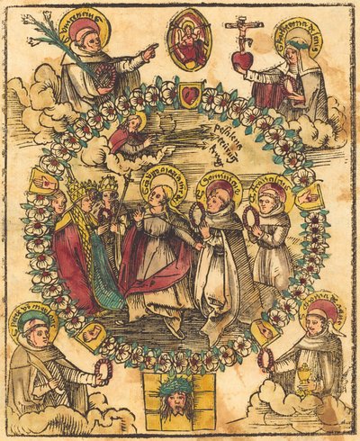Madonna rózsafüzérben a szentekkel alkotó: German 15th Century