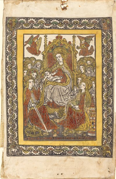 Tizennyolc szent nővel trónoló Madonna alkotó: German 15th Century or Master with the Mountain Like Clouds