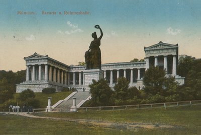 Bavaria szobor és Ruhmeshalle, München. 1913-ban küldött képeslap. alkotó: German Photographer