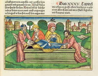2 Chronicles 35 24 Jósiás temetése, a nürnbergi Bibliából (Biblia Sacra Germanaica) (színes fametszet) alkotó: German School