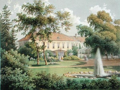 Német kert, "A lovagi földbirtokosok vidéki lakóházai, kastélyai és rezidenciái a porosz monarchiában", 1852-63 körül (színes litho) alkotó: German School