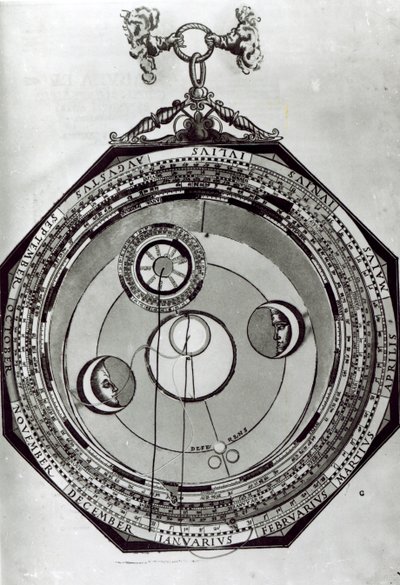 Egy Volvelle, amely valószínűleg a Hold ciklusait mutatja, Petrus Apianus Astronomicon Caesareum illusztrációja után, 1540 alkotó: German School