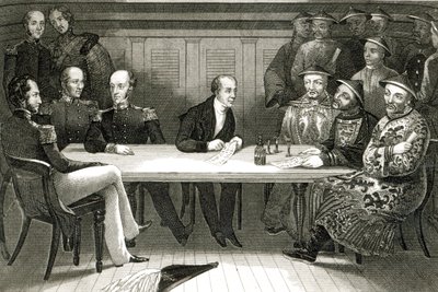 Konferencia Chusanban Bremer Commodore és Chang kínai tisztviselő között a HMS Wellesley fedélzetén, 1841. július 4. alkotó: German School