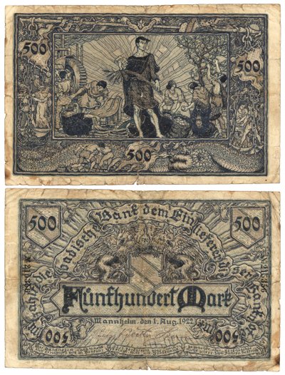 Egy ötszáz márkás bankjegy, 1922 (recto and verso) alkotó: German School