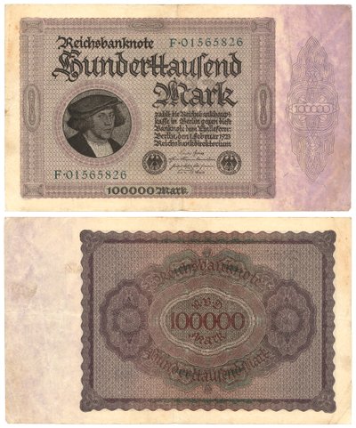 Százezer márkás bankjegy, 1923 (recto and verso) alkotó: German School