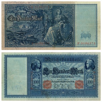 Százmárkás bankjegy, 1910 (recto and verso) alkotó: German School