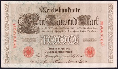 Egy ezer márkás bankjegy, 1910 alkotó: German School