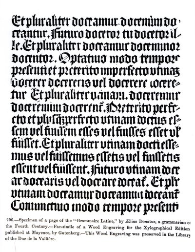 A „Grammaire Latine” oldala, Aelius Donatus, illusztrációja a „Tudomány és irodalom a középkorban és a reneszánszban” című könyvéből, Paul Lacroix írta és vésette, 1878 alkotó: German School