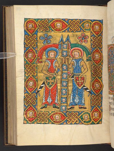 Hozzáadás. 60629, f.84v Két katonai szent, mások fejével (vellum) alkotó: German School
