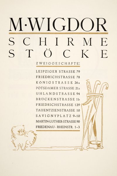 M. Wigdor hirdetése, esernyőüzletek, Styl, pub.1922 (pochoir print) alkotó: German School
