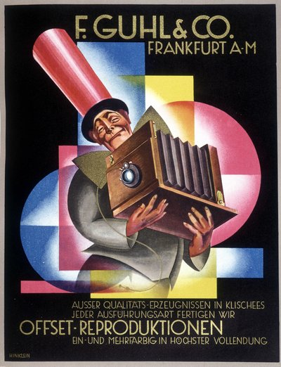 A német Offset fényképezőgépgyártó reklámja. A „Gebrauchs Graphik” című német újságban alkotó: German School