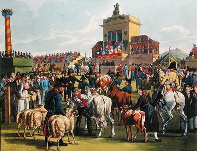 Mezőgazdasági bemutató Cannstattban, Württembergben, 1820 körül (színes metszet) alkotó: German School