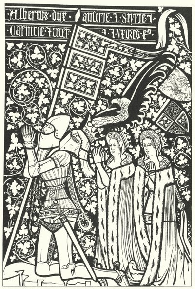 III. Albert, Ausztria hercege két feleségével, Cseh Erzsébettel és Nürnbergi Beatrice-szel (metszet) alkotó: German School