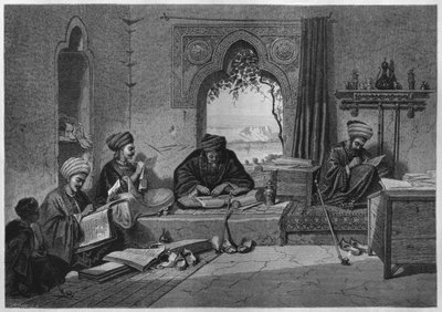 Egy iroda Girgehben, Georg Moritz Ebers (1837-98) Legypte-ből, 188 (bw metszet) alkotó: German School